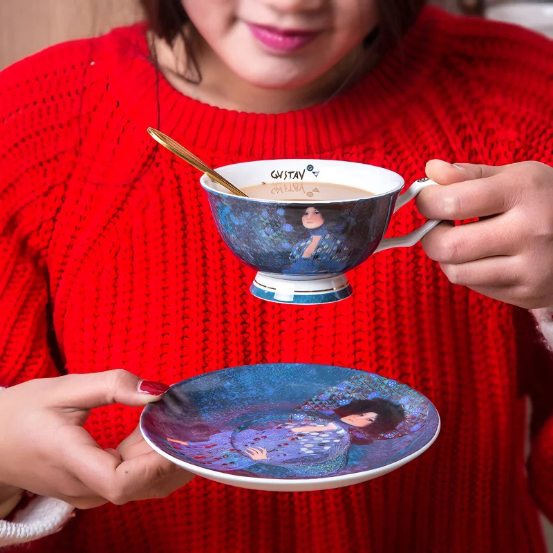 220ML, real bone china coffee cup, kiss girlfriend gift, couple ceramic tea cup with saucer, porcelain espresso mug, cafe  latte
