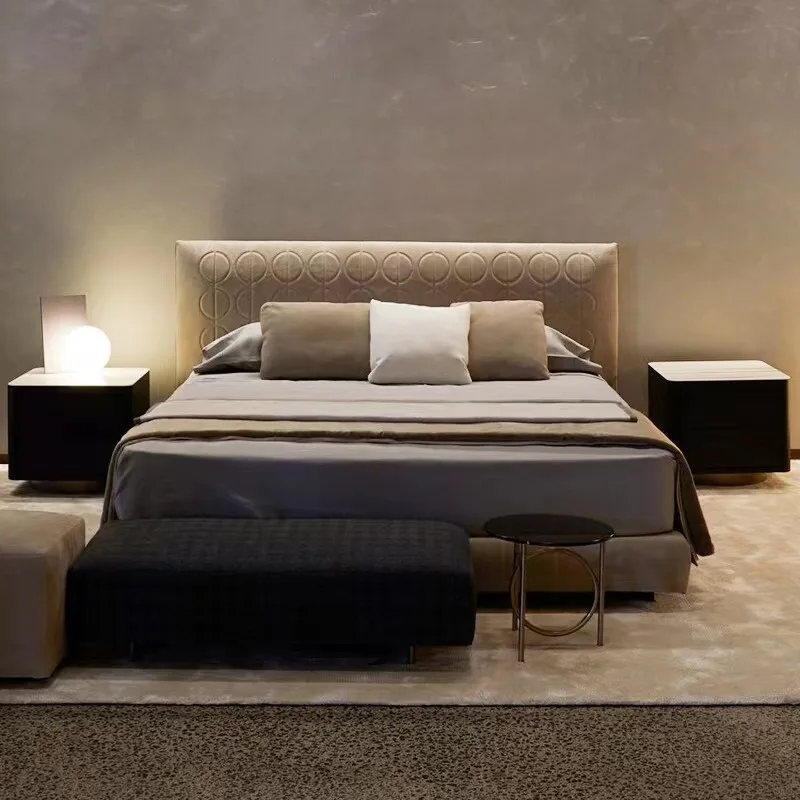 Simple embroidery double high back designer light luxury master bedroom high-end 1.8M wedding bed