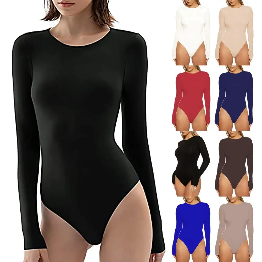 Strampler und Playsuits, O-Ausschnitt, langärmelig, Slips, geschnitten, Damen-Body, Herbst-Winter, dünner Body mit Boden