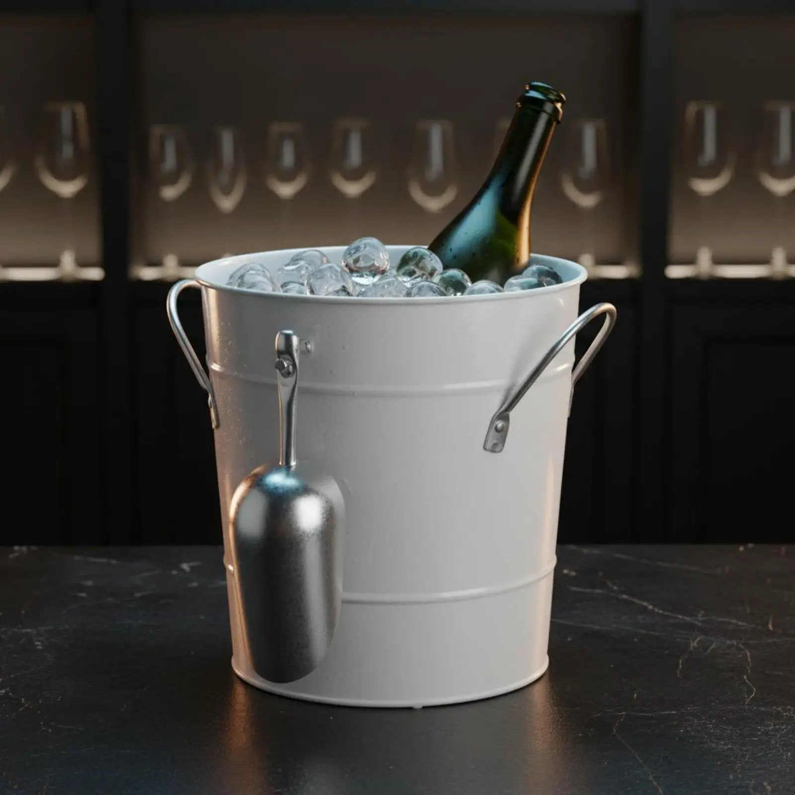 Galvanized-Ice Bucket Removable Liner Lidded Ice Bucket Leakproof Galvanized