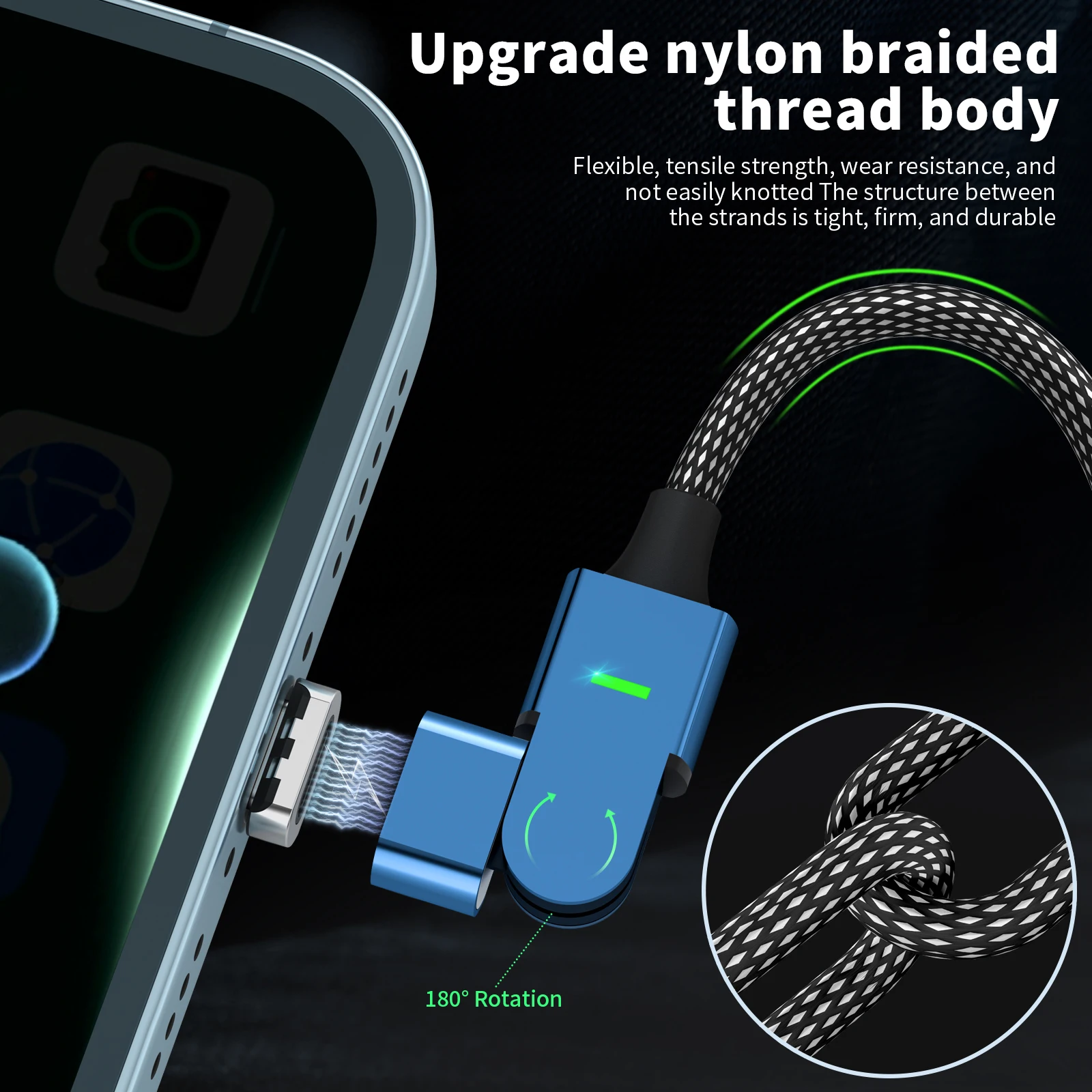 PD100W 180° Rotate Charging Cable USB C Magnetic Cable Type C Cable to Lightning Cable For iOS Xiaomi Type C to Multi Connector