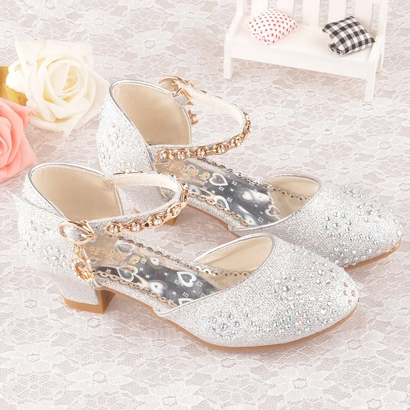 Mädchen Glitter Sandalen kinder High Heels Schuhe Kinder Leistung Kristall Sandalen Baby Laufsteg Prinzessin kinder Schuhe