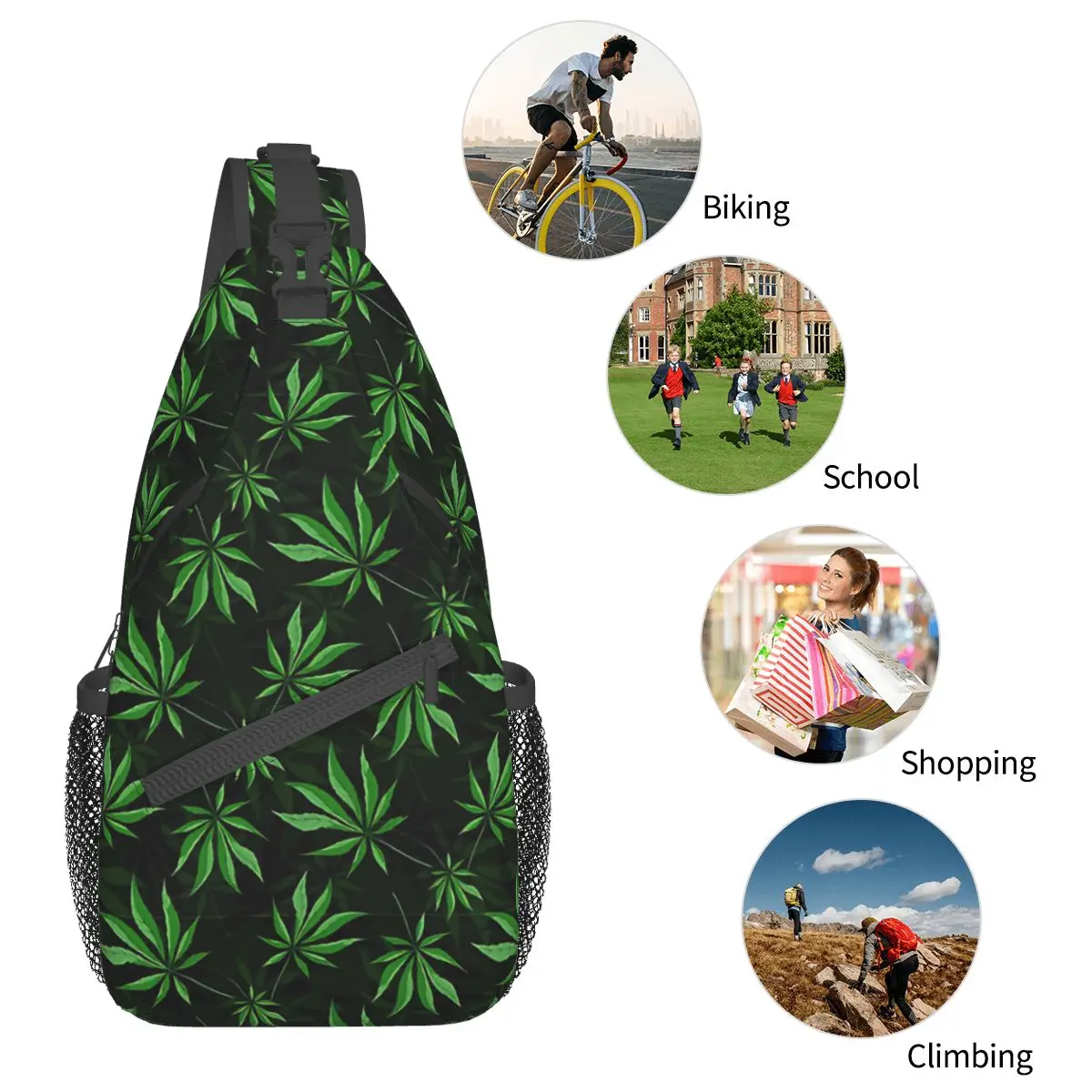 Green Leaf Crossbody Chest Bags Pockets Travel Pack Messenger Sports Teens Shoulder Bag Unisex