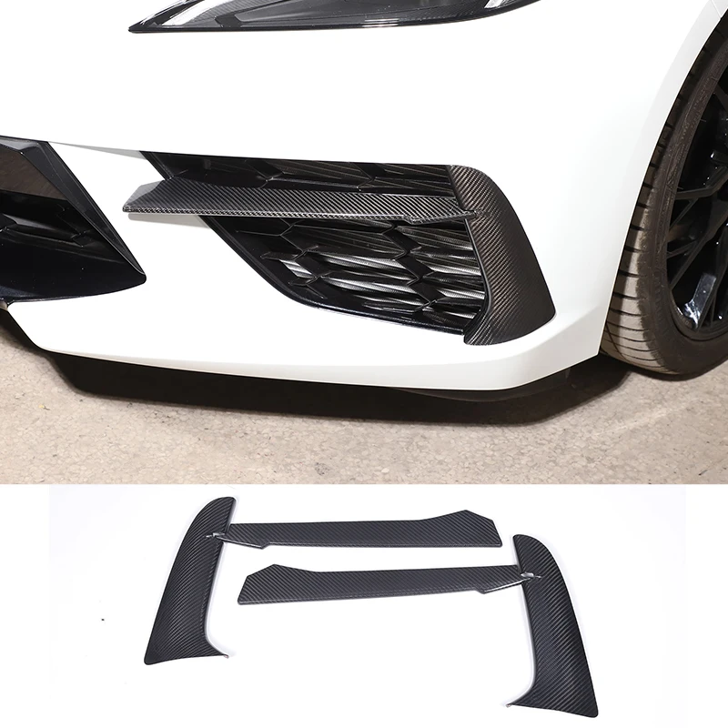 For Chevrolet Corvette C8 Stingray Z51 2020-2023 Carbon Fiber Car Front Bumper Fog Light Trim Decorative Accessories Kit Cover