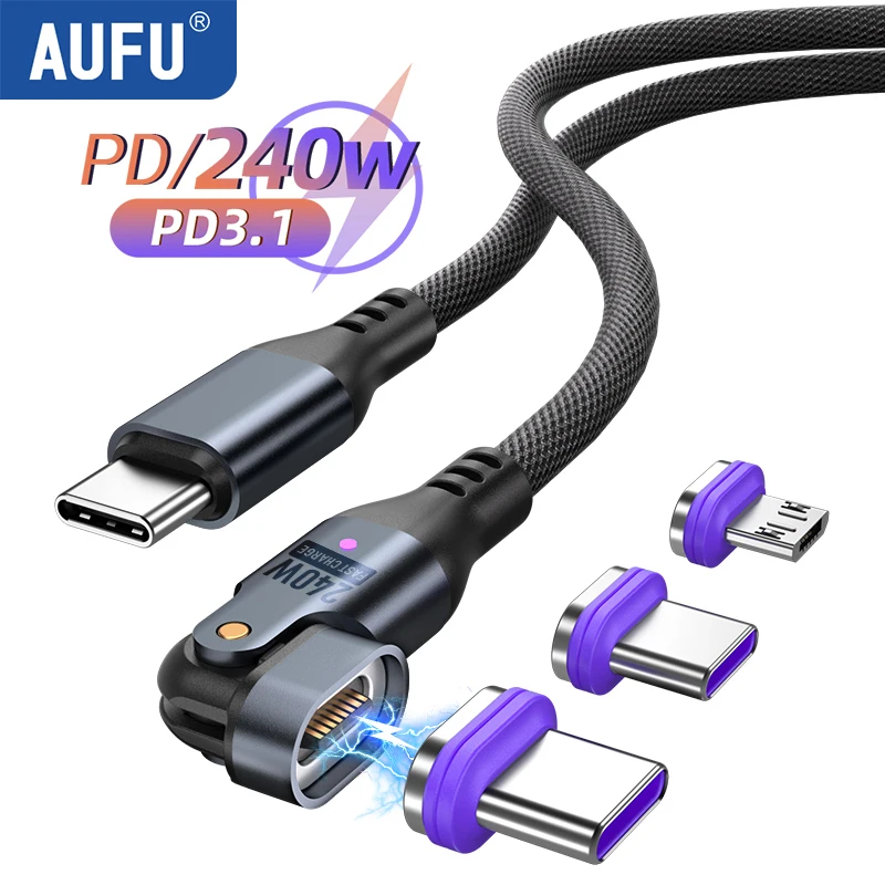 

AUFU 240W Magnetic USB C to Type C Cable 100W 60W Fast Charging Cable for iPhone MacBook Xiaomi Laptop Magnet Charger Data Wire