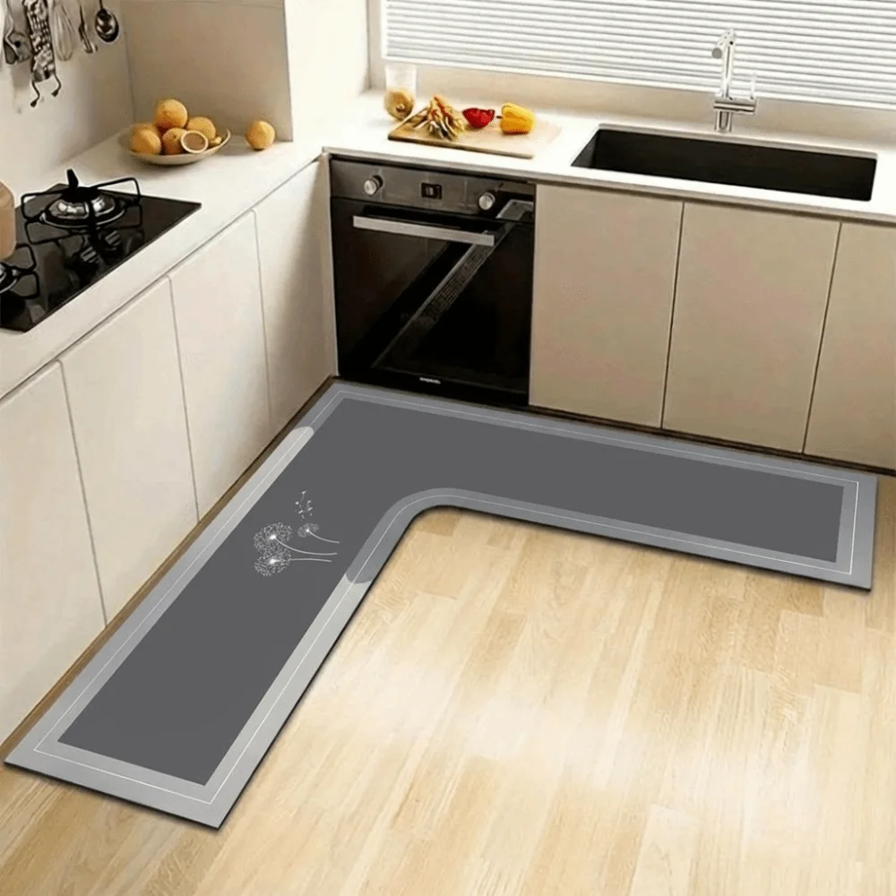 L-Shaped Kitchen Rug Water Absorbent Anti-slip Bathroom Mat Stain-resistant Washable Kitchen Corner Carpet For Home Corner
