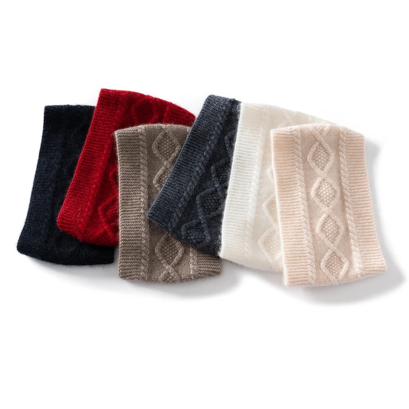 Осень-зима, 100% кашемировая повязка на голову для женщин, теплый платок, резинка для волос, широкая вязаная шерстяная повязка на голову, утеплитель для шеи, гетры