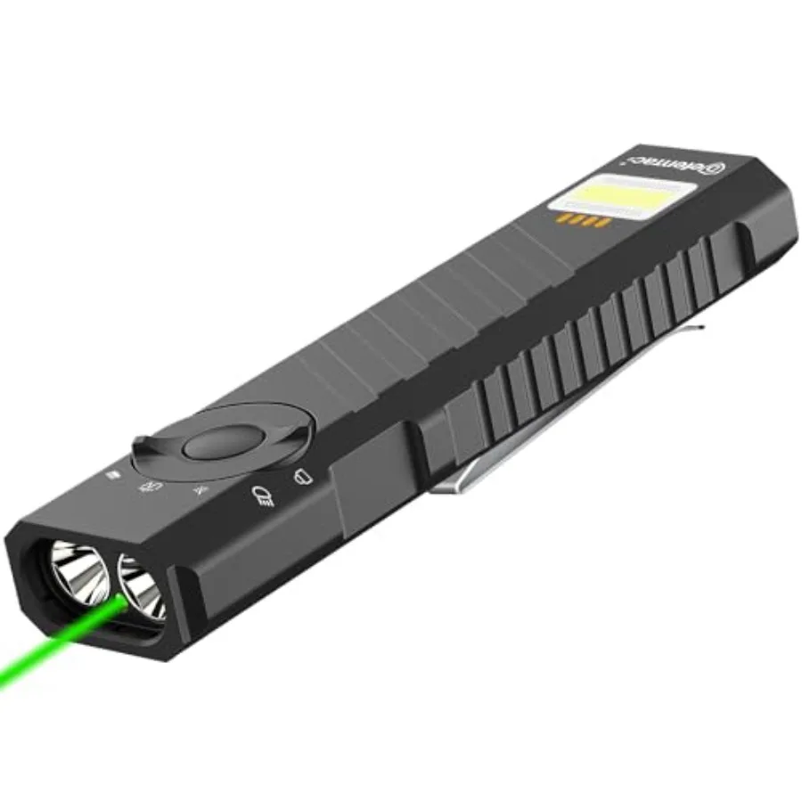 

【New model】1300 Lumens Aluminum EDC Flashlight with Green Beam Purple LED Utility and Caution Light Rechargeable Portable Pocke