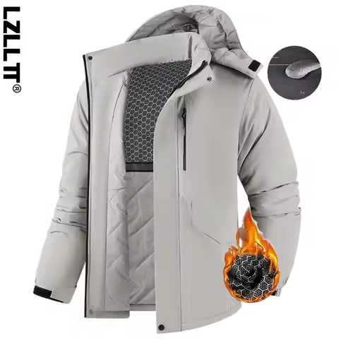 Winter Man Thicken Waterproof Outdoor Jacket Men Sport Windproof Detachable Hat Jackets Man Multi Pocket Work Safari Windbreaker