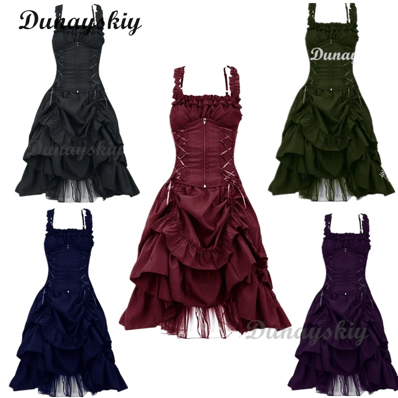 

Halloween Medieval Cosplay Vintage Elegant Lace Up Corset Waist Vampire Gothic Retro Y2K Women Punk Sexy Sleeveless Lolita Dress