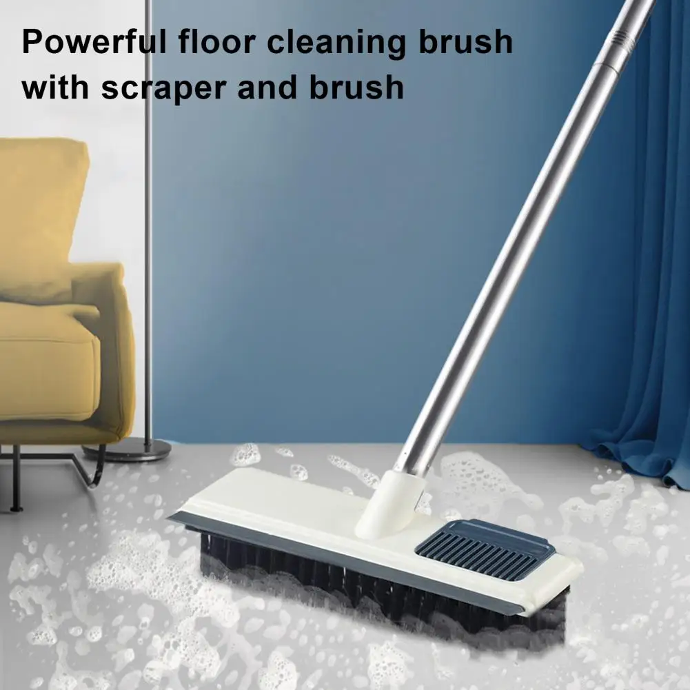 Adjustable Floor Brush Multi-purpose Floor Brush Telescopic Long Handle Floor Scrub Brush with Stiff Bristles Rubber Scraper 2 1