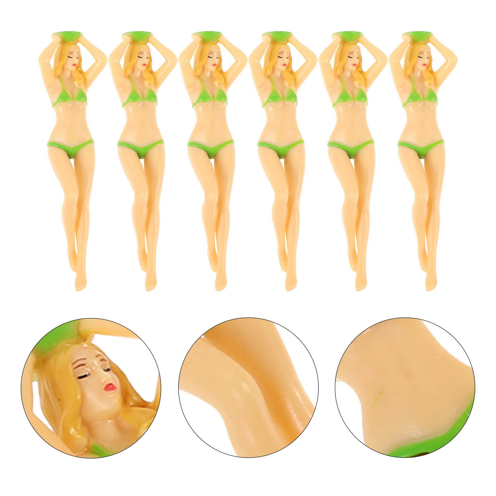 

6pcs Golf Bikini Tees Plastic Lady Shape Bright Color Stable Holders Course Practice Parties Accessories Green