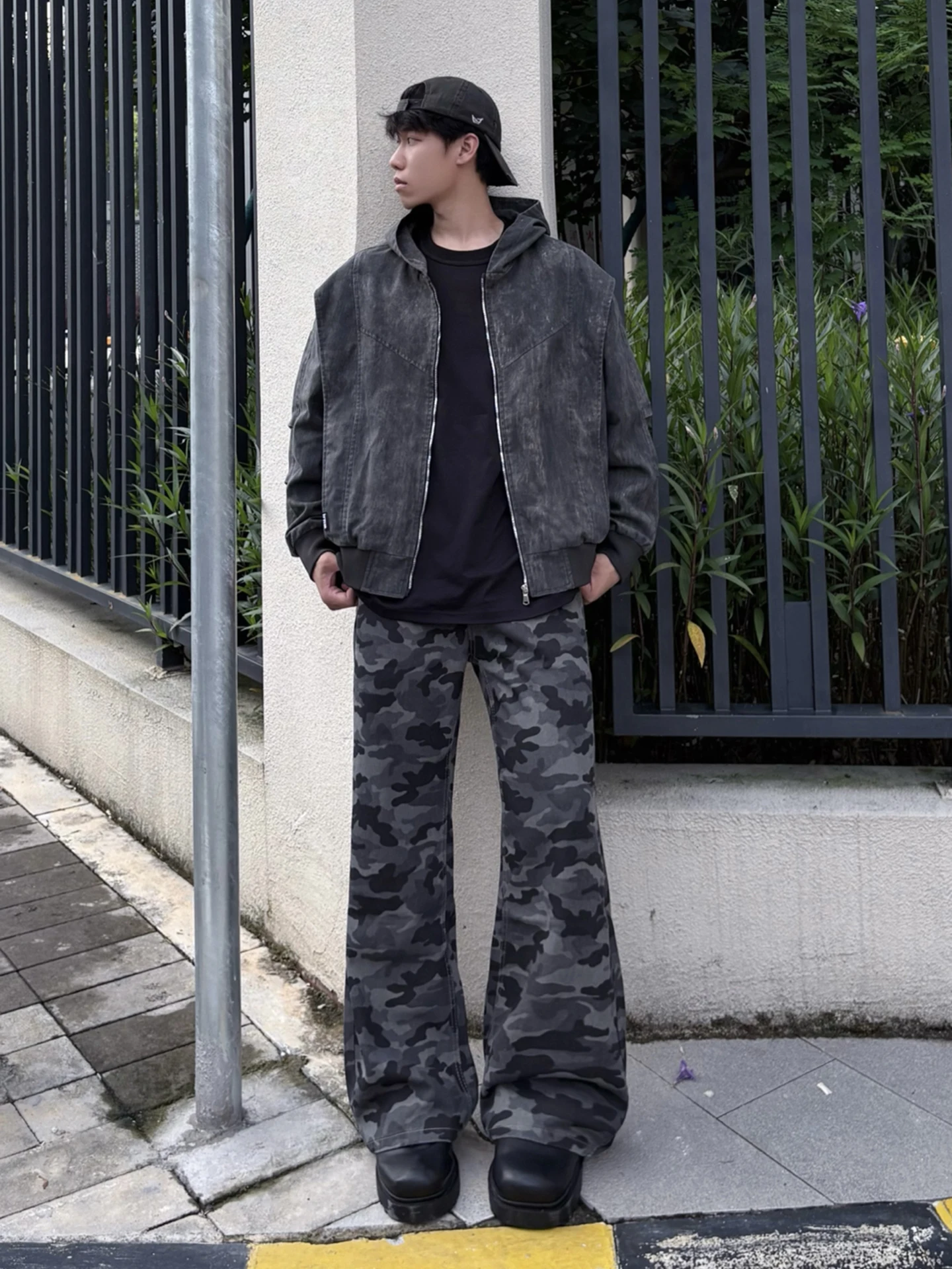 

Cleanfit Camouflage Jeans Men's High Waist Wide Leg Casual Bootcut Straight Leg Knife Pants Autumn Wear Youth Faion