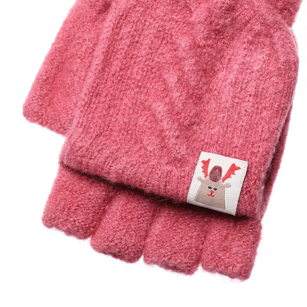 Christmas Gift Winter Soft Keep Finger Warm Flip Thicken Warm Knitted Gloves Half Capped Fingerless Mittens