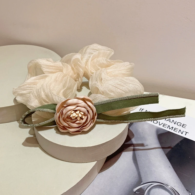 

New Elegant Retro Camellia Flower Hair Accessories Simple Clip Soft Wrinkled Ties Headdress for Women Girl Accessoires