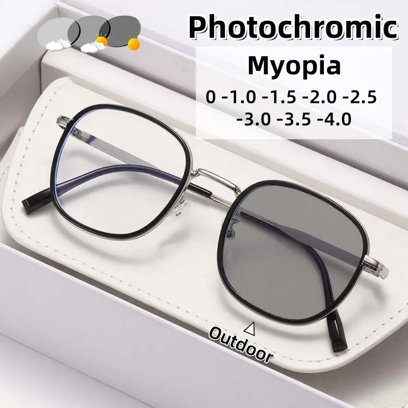

Fashionable and High-end Large Round Frame Photochromic Myopia Glasses Blue Light Blocking Eye Protection Diopter To -4.0