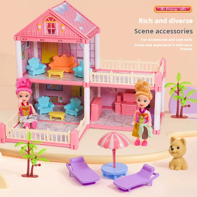 3D DIY Dream Princess Castle Villa Assembly Doll House Set Toy Girl Family Toy Children\'s Music Doll House Assembly Villa House