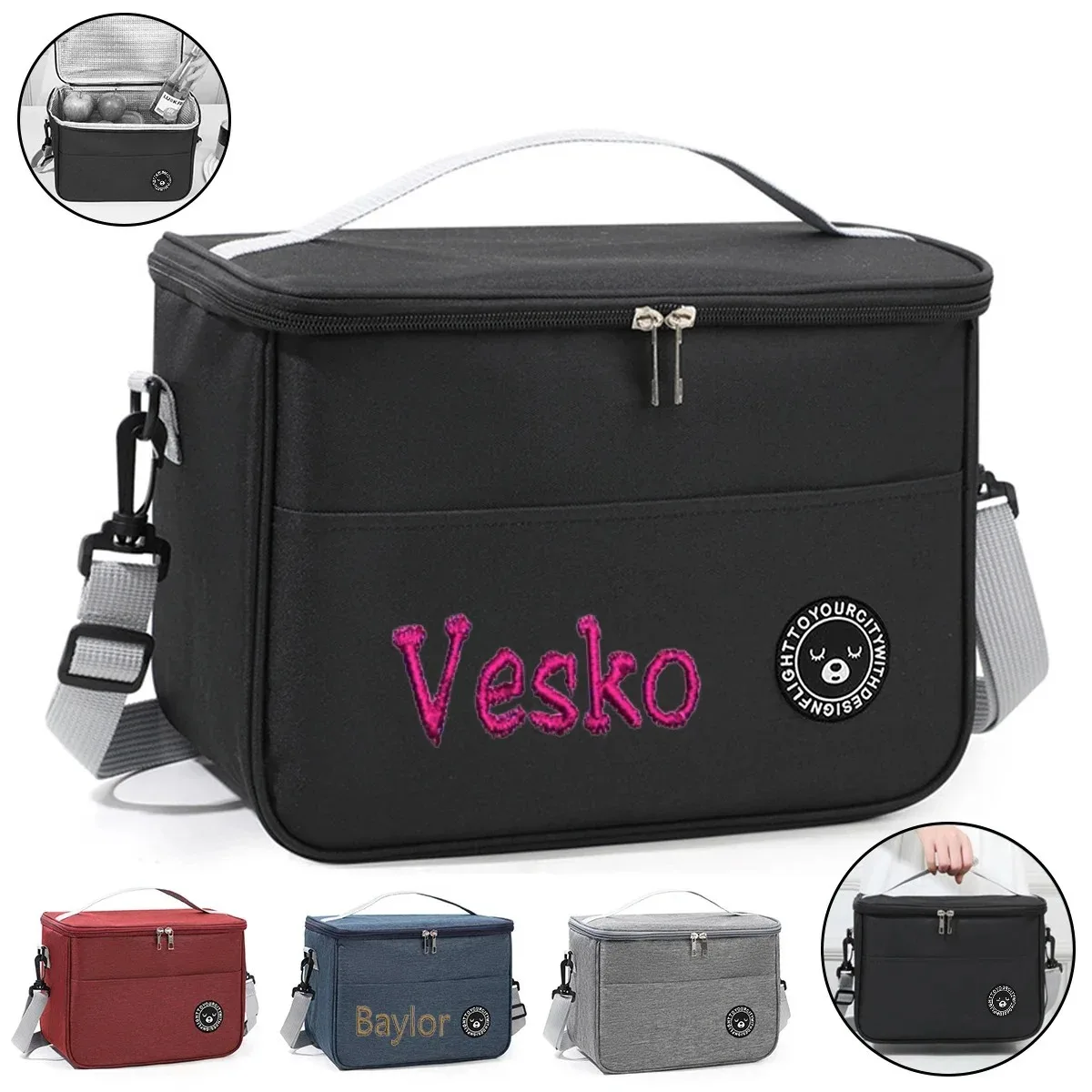Personalized Custom Name Insulated Lunch Bag with Shoulder Strap - Handheld, Thickened Waterproof, for Students, Picnic, Lunch B