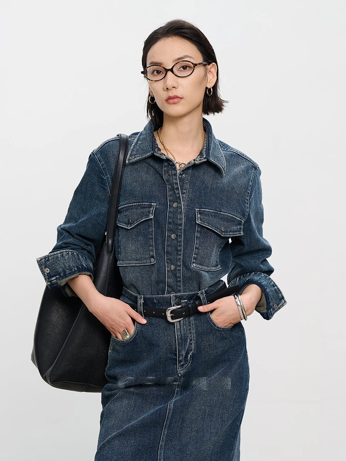 

CE&MO Ранняя осень, повседневный хлопковый бамбуковый джинсовый комплект с юбкой irt Jaet f, женский свободный крой, дышащий длинный свек на пуговицах