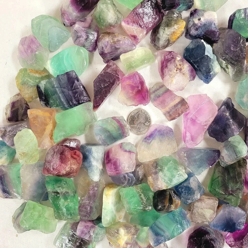 Raw Natural Rainbow Fluorite Crystals Rough Stones Mineral Healing Crystals Gemstones Specimens Collectible Home Decor