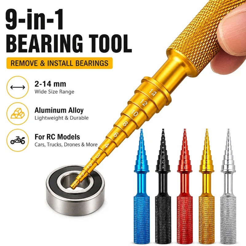 2-14mm Bearing Removal Installation Tool Aluminum Alloy Knurled Grip RC Car Drone Boat Model Repair Accessory Hand Tool