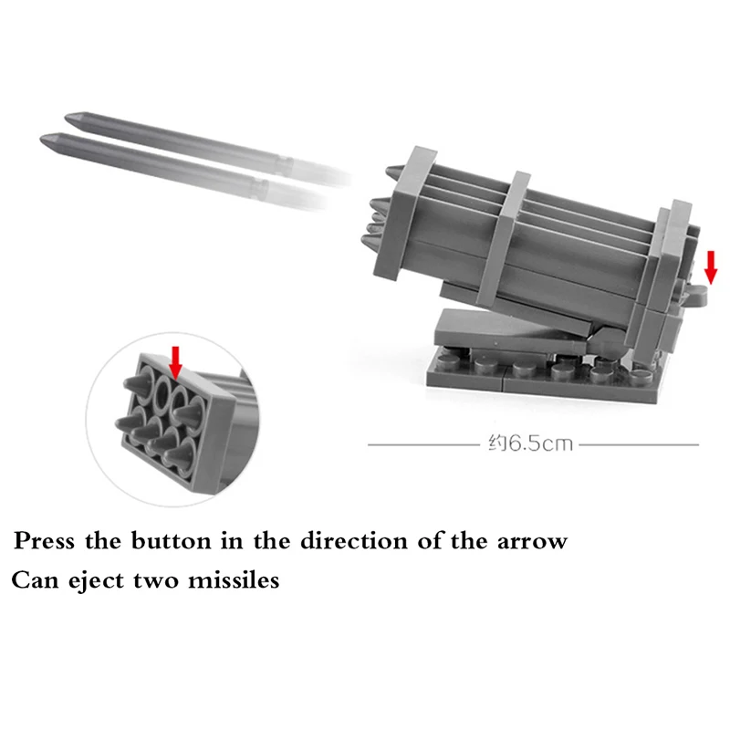 MOC 로켓 총 빌딩 블록, 발사 가능한 미사일 장치 세트 벽돌 전쟁 군사 폭탄 액세서리, DIY 호환, 남아용 장난감
