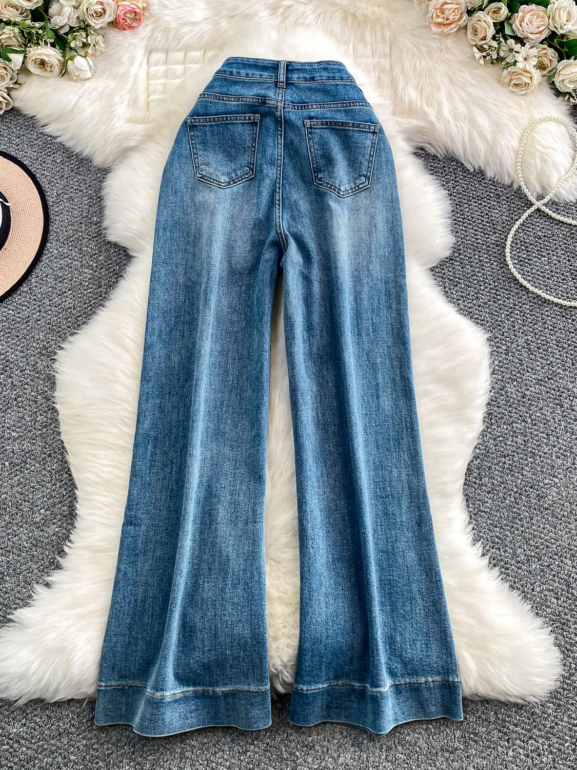 Retro High Waist Wide Leg Jeans Women's Autumn Winter Blue Elastic Fitted Bootcut Pants Casual Sle Vintage Flared Trousers