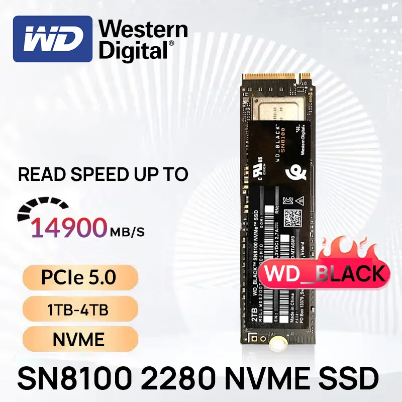 Western Digital PCIe 5.0 New SSD SN8100 1TB 2TB 4TB NVMe Read 14900MBs M.2 2280 Solid State Drive For PS5 Gaming Desktop Laptop