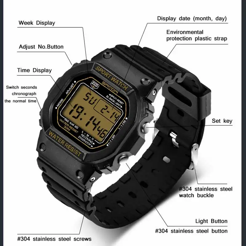 SANDA G Style LED Digital Watch Unisex Shockproof Waterproof Sports Watches Boy Girl Stopwatch Military LED Electronic Clock