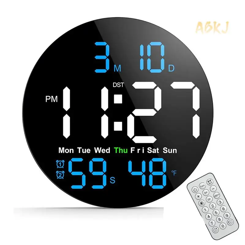 

ABKJ-Digital Wall Clock,10 In Wall Clock With Large LED Display Seconds Display One Button Muteable Button Auto Brightness