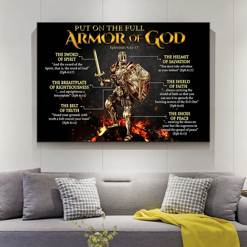 Large size Put On The Full Armor Of God Poster and Print Warrior of God Religious Jesus Christian Canvas Wall Art for Home Decor