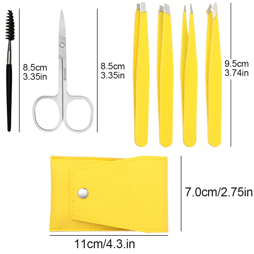 眉毛除去ピンセット,4/6ピース,革ケース付きトリミングはさみ,美容ツール