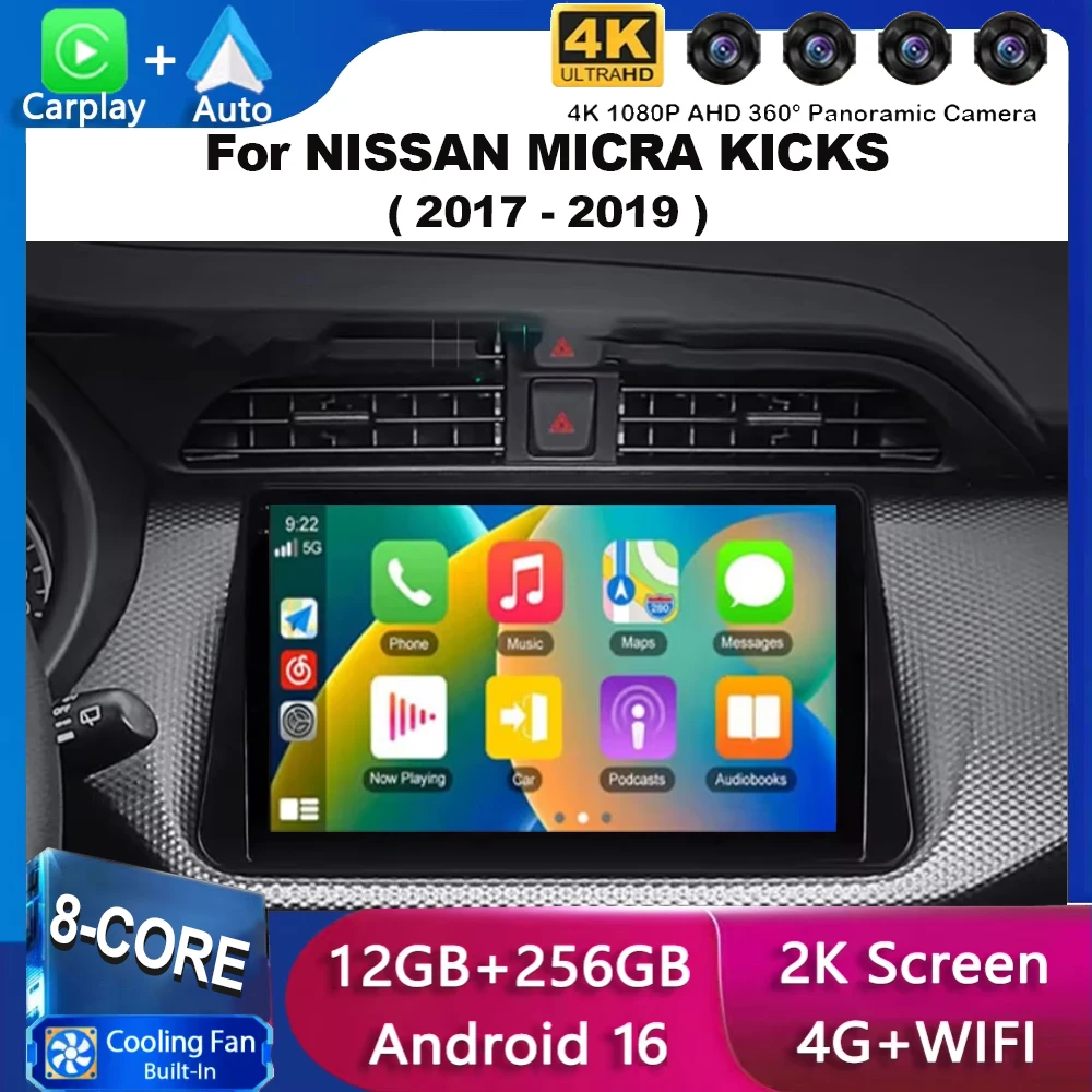 Android 16 Carplay Auto For NISSAN MICRA KICKS 2017 2018 2019 Car Radio Multimedia Video Player Navigation GPS No 2Din 2 Din 4G