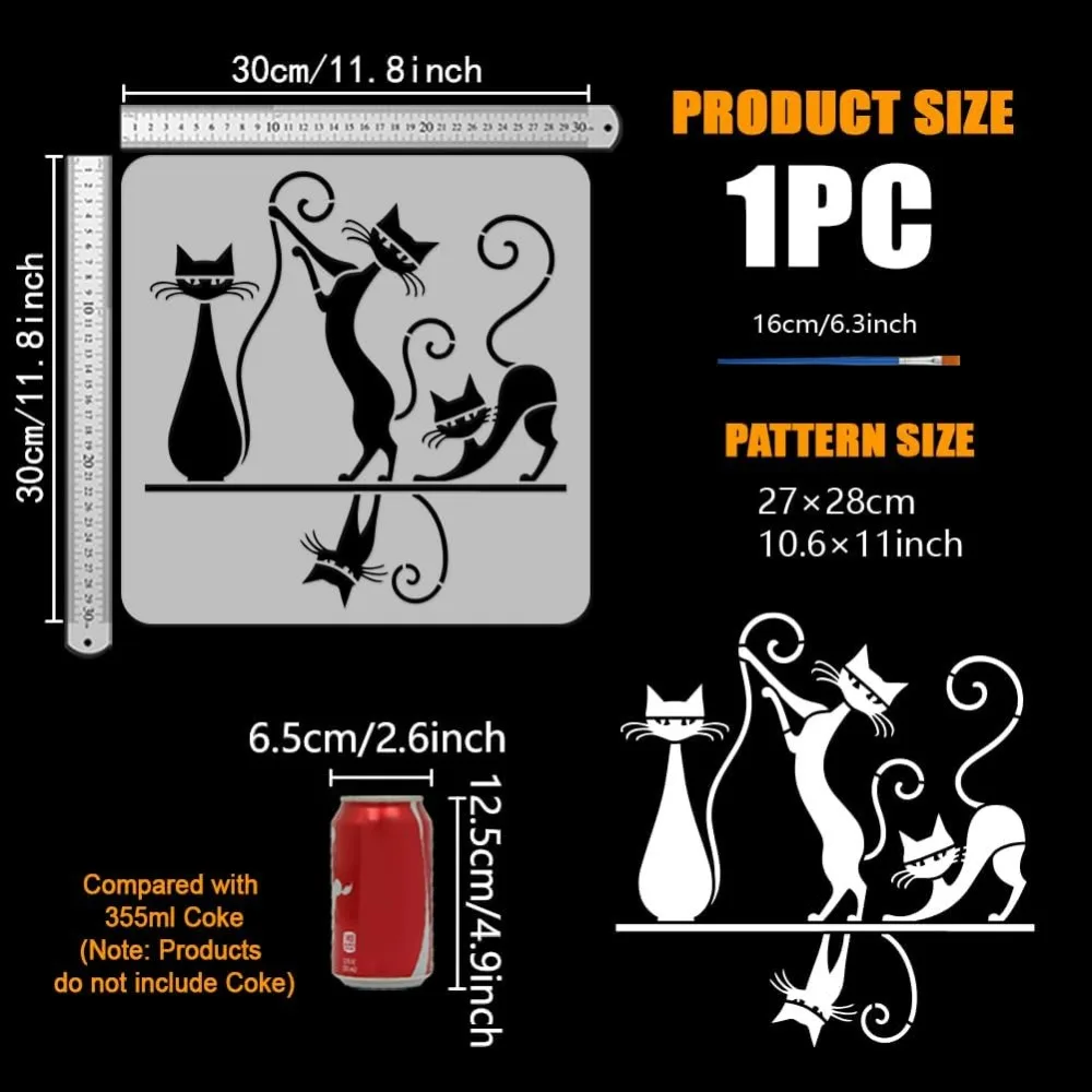 Geometric Cat Pattern Painting Stencil with Brush 11.8x11.8inch DIY Decoration for Painting on Wood Wall Fabric Furniture
