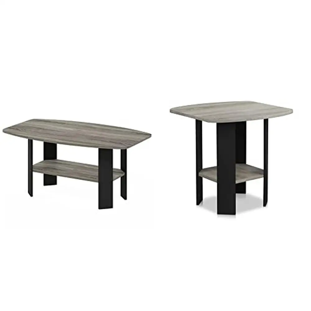 

Modern Rectangular Coffee Table and End Table Set French Oak Grey/Black Sturdy Design Easy Assembly Durable Composite Wood