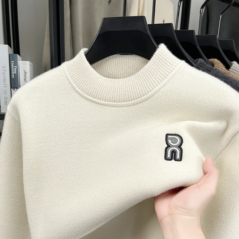 

Men's One-piece Fleece Sweater for Autumn and Winter 2025, Mink Fleece Half Height Round Neck Warm and Thick Fleece Base Sweater