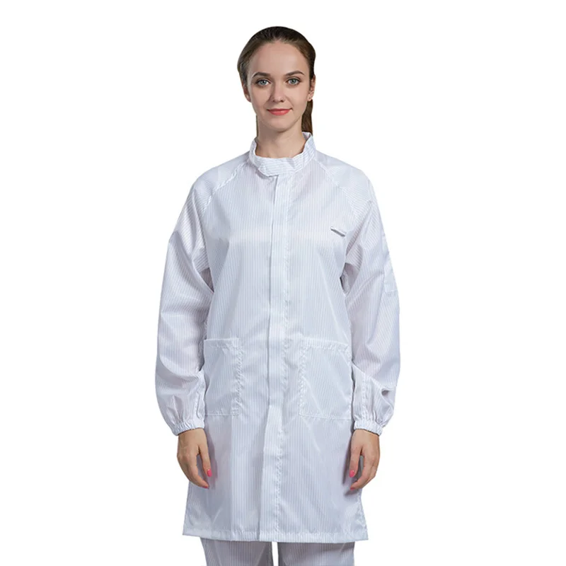 H-1125 Anti-static Stand Collar Gown Soft Easy Clean Conductive Fiber Strip Lint-free Industrial Protective Coat(No Pants)