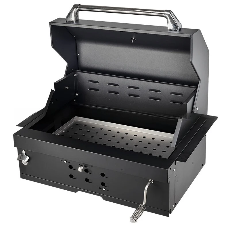 

Black steel outdoor embedded charcoal grill charcoal grill