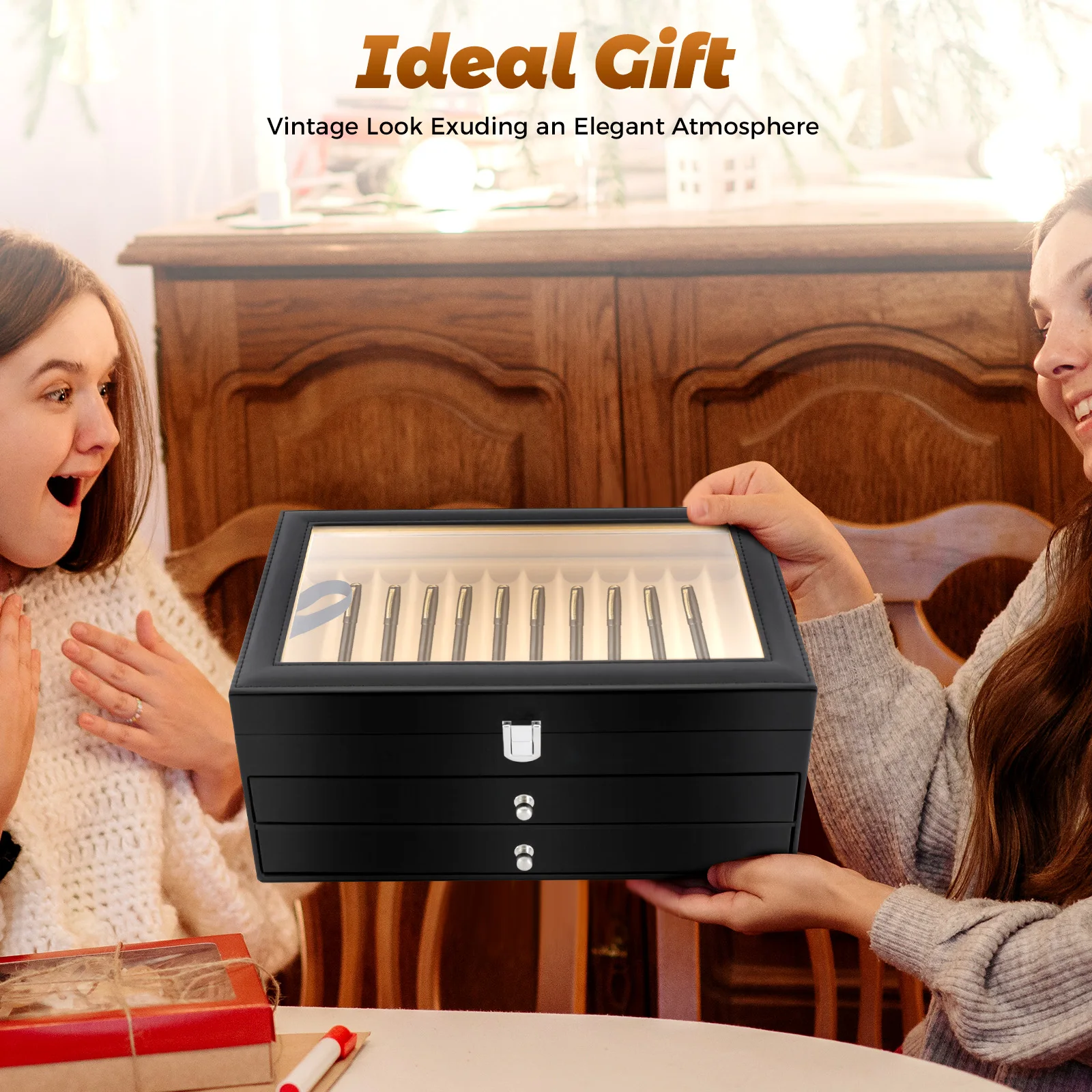 مجمع أقلام 2/3-Tier، صندوق عرض أقلام 24/36، منظم أقلام مع أدراج زجاج شفاف، صندوق منظم لتخزين الجلود #3