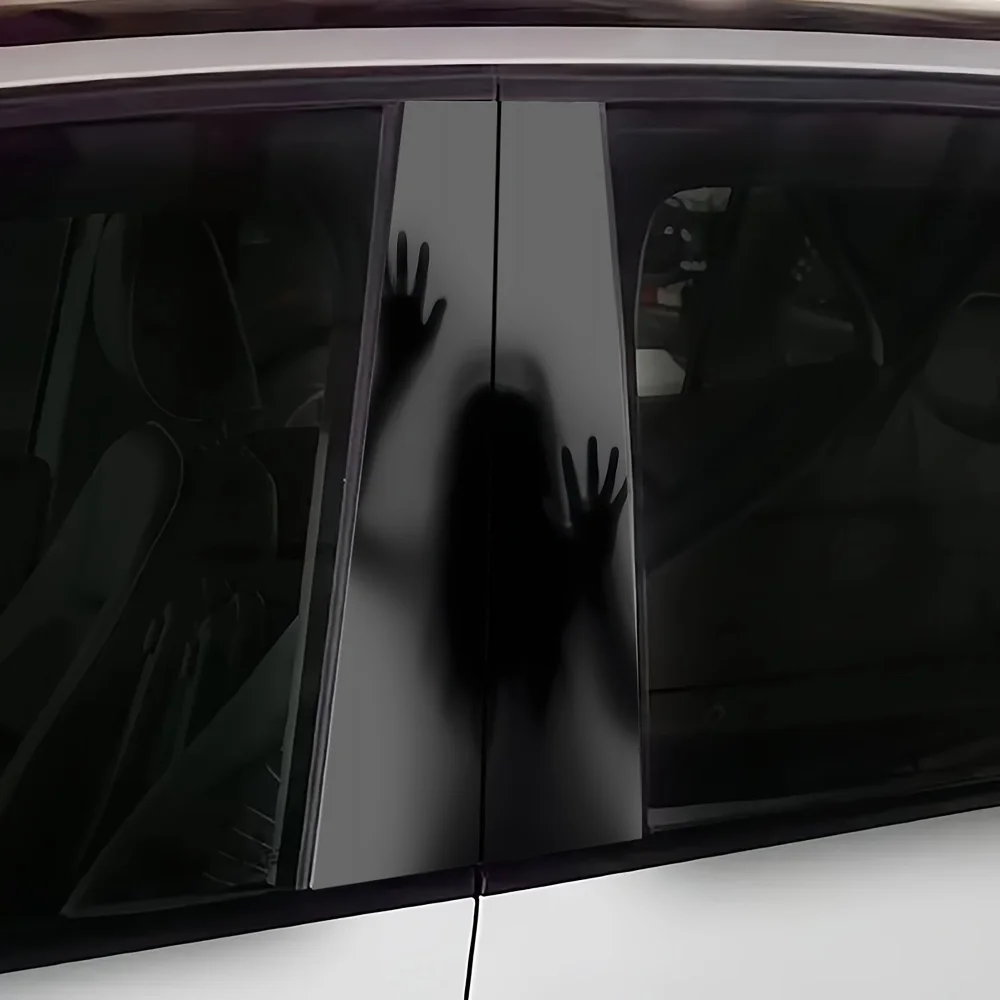 2-Piece grey patterned vinyl automotive B-pillar sticker for glass and metal surfaces