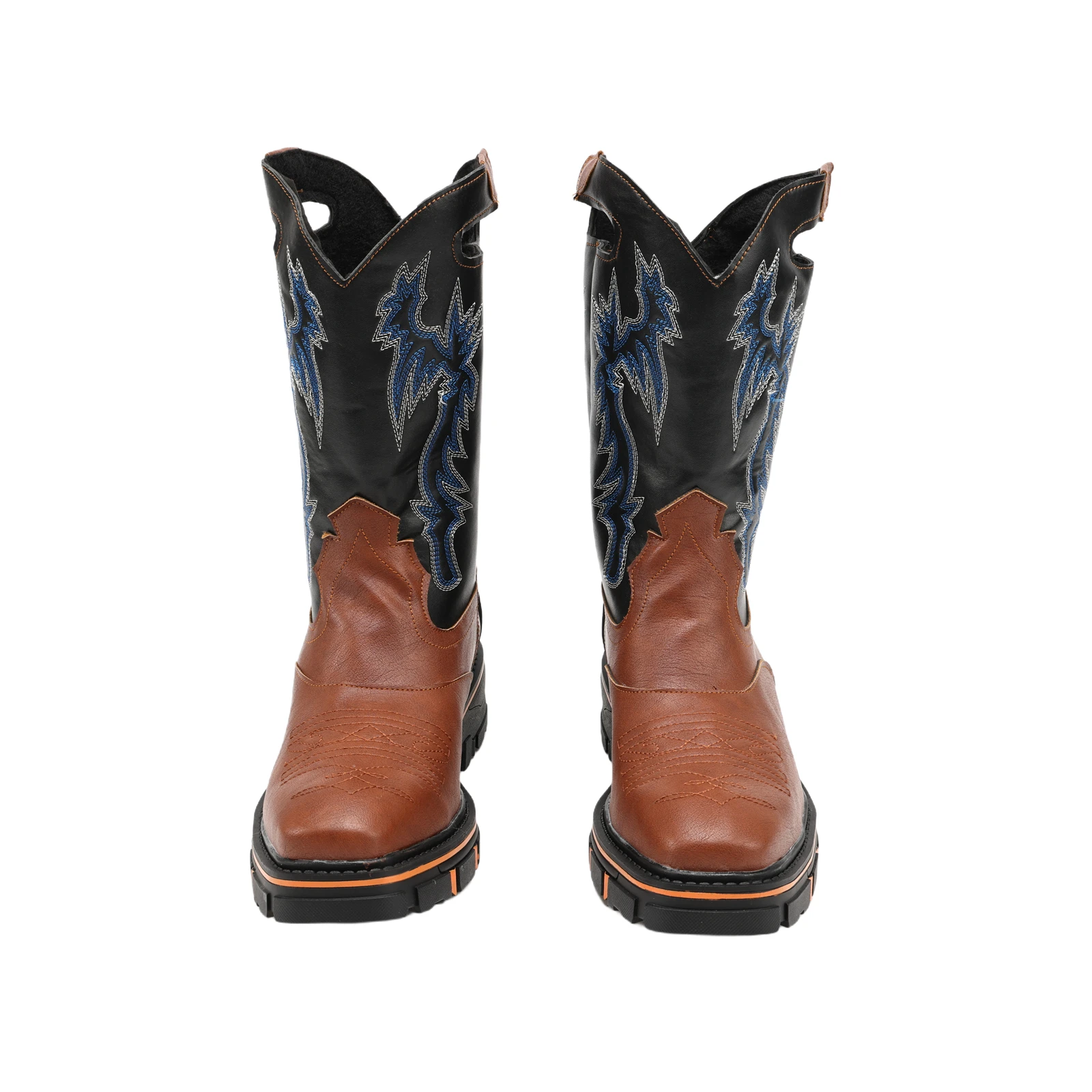 Bottes de luxe brodées pour hommes, mi-mollet, Cowboy occidental, bottes de moto à bout pointu, mi-mollet, chaussures rétro conçues pour hommes