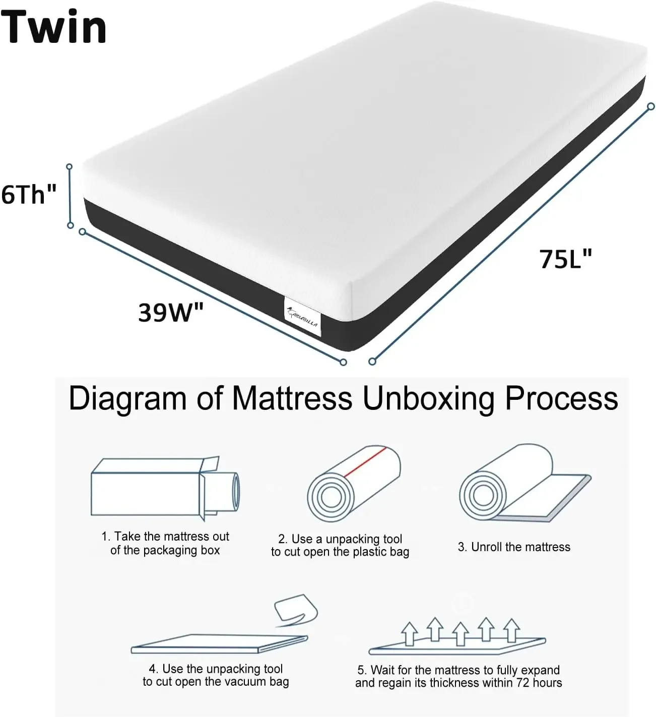 Mattress, Twin Mattress ，Twin Foam Mattress, Children’s Rooms Mattress,This Mattress has Almost no Odor,CertiPUR-US Certified【20