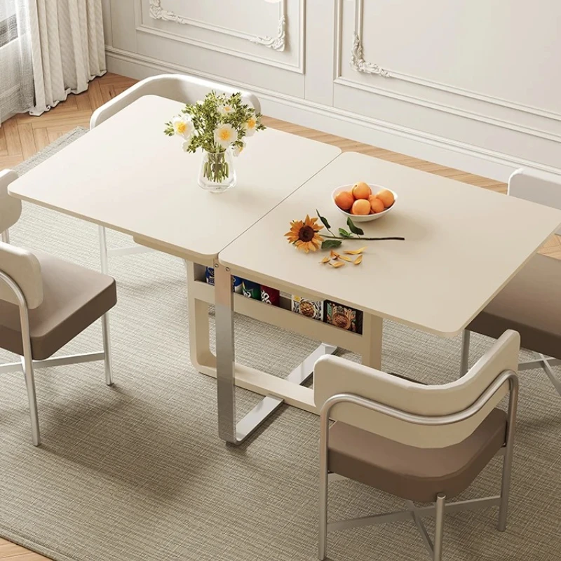 

Solid wood folding dining table small apartment rectangular retractable eating table