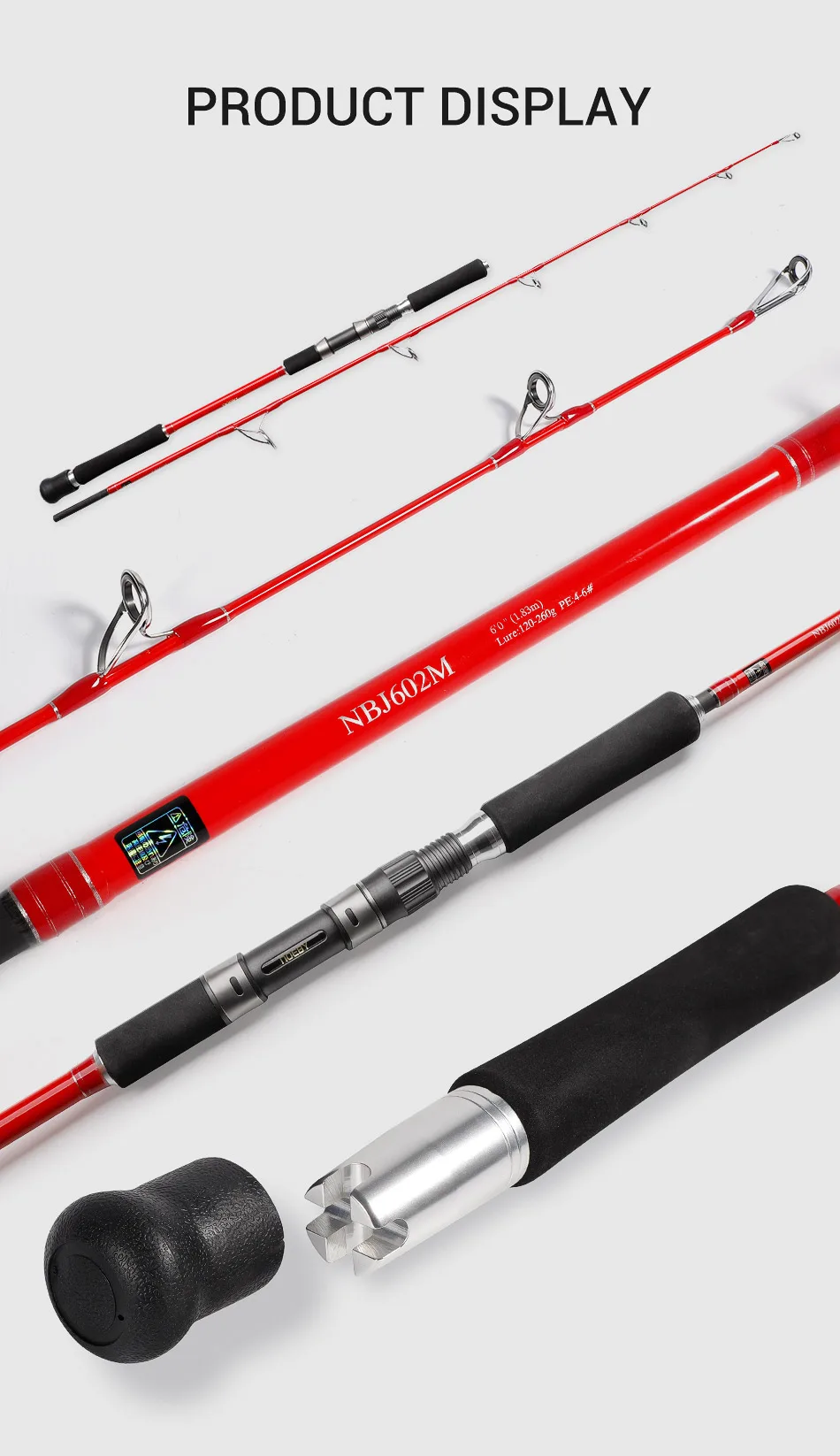 NOEBY K5 Vertikale Jigging-Rute 1,83m M/MH Spinnrute Salzwasser Schwerlast-Jig Big Game Thunfisch Zackenbarsch Angelrute – Detail 9