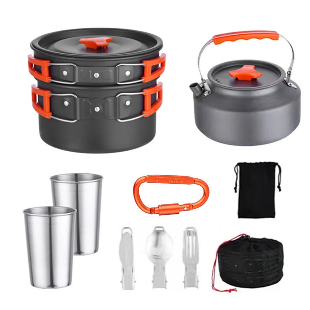 Camping Cooking Set Camping Cookware Travel Tableware Outdoor Picnic Set Teapot For 2-3 People Non-Stick Pots Assorted Sets