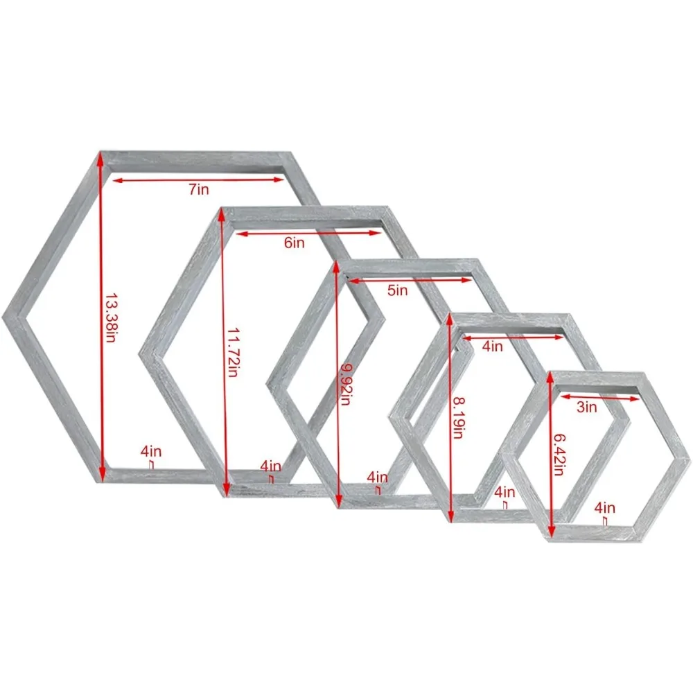 六角形の壁に取り付けられた木製のフローティング棚,5つのハニカム構造の農家の収納棚のセット,バスルーム,キッチン用