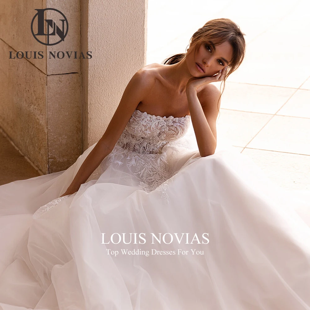 LOUIS NOVIAS Ren Chữ A Áo Cưới 2022 Dây Thêu Chiếu Trúc Hạt Không Tay Cô Dâu Hở Lưng Áo Dài Cô Dâu Vestidos De Novia