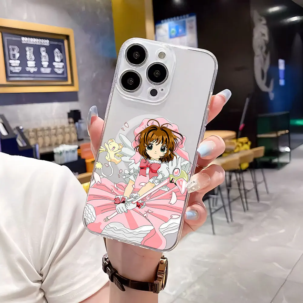 Cartoon C-Cardcaptor Sakura For iPhone 11 12 13 14 15 16 Pro Max Plus Magsafe Magnetic Transparent Wireless Charge Phone Case