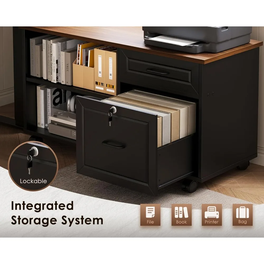 

55 Inch L Shaped Electric Standing Desk with Drawers & File Cabinet Sets, Executive Sit Stand Desk, Height, Customized