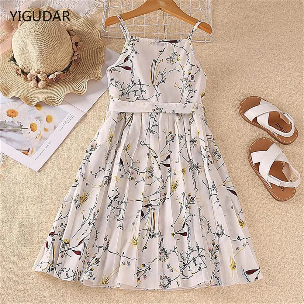 

2022 Summer Teenage Girls Floral Dresses Casual Chiffon Shoulder Off Bohemian Sundress Kids Ruffles Dress girl dresses